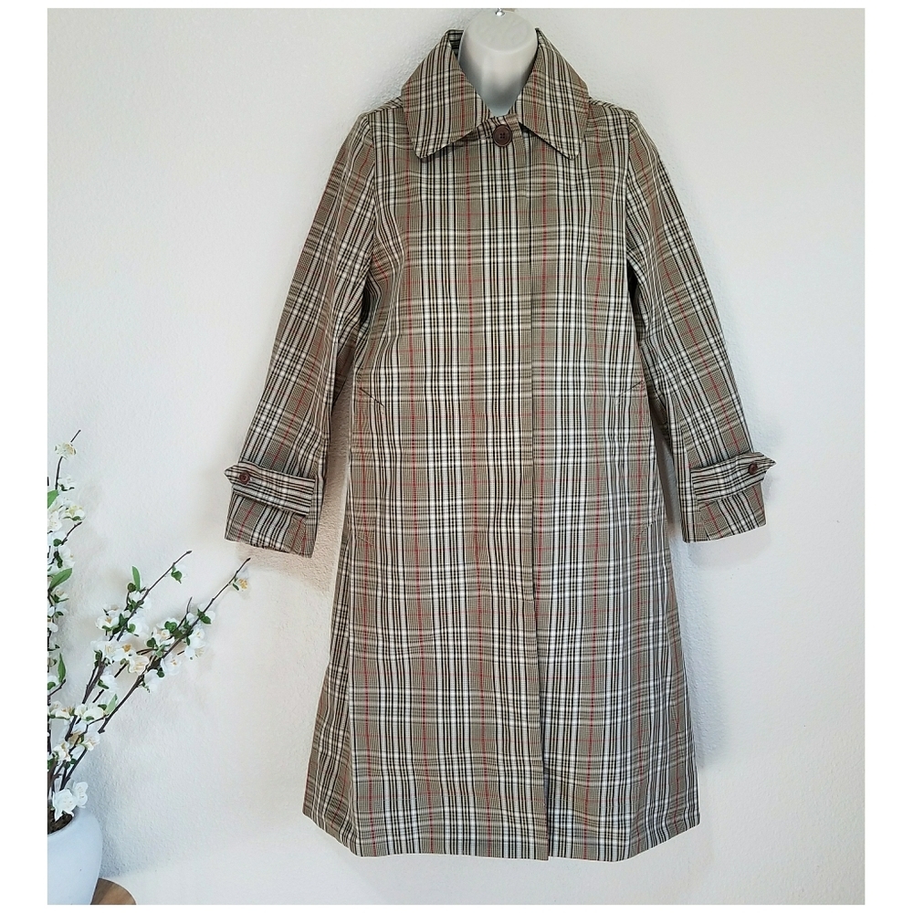 Caron Callahan Plaid Trench Coat